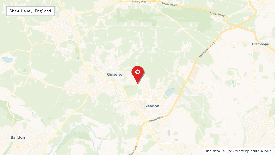 Street map of Shaw Lane, England with location pin
