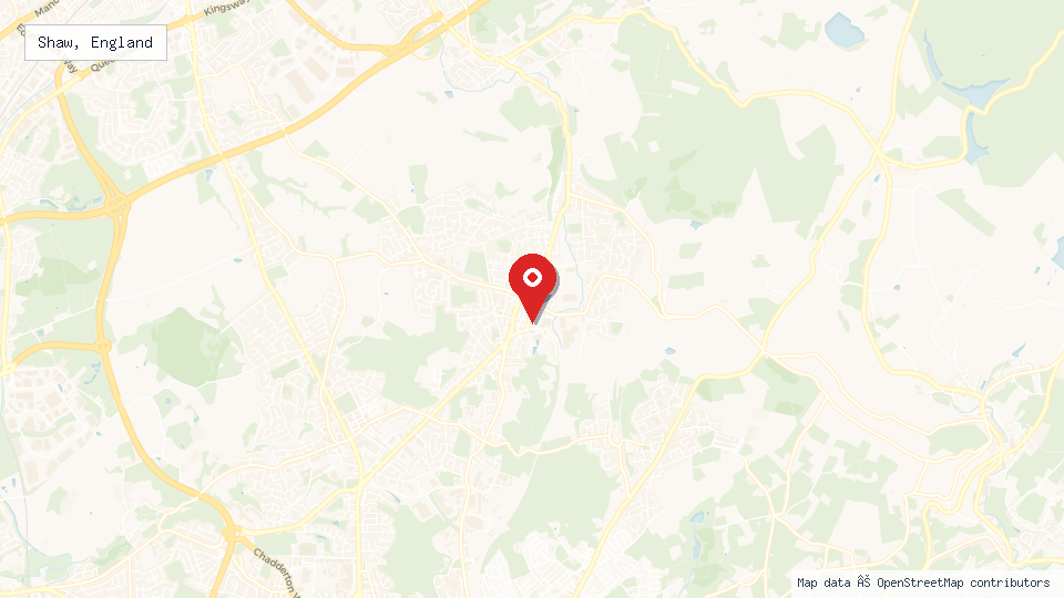 Street map of Shaw, England with location pin