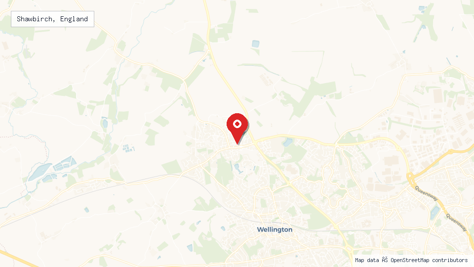 Street map of Shawbirch, England with location pin