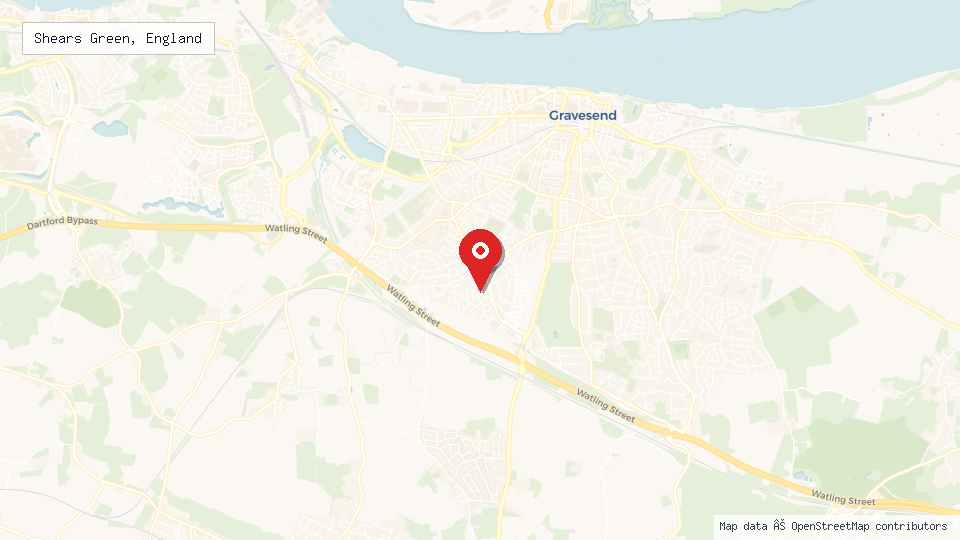Street map of Shears Green, England with location pin