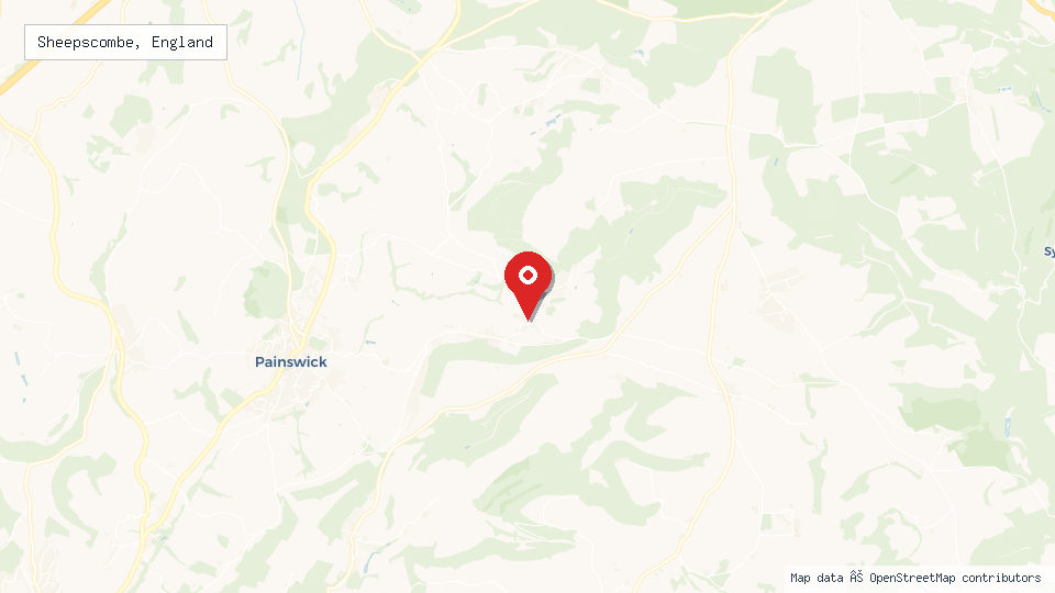 Street map of Sheepscombe, England with location pin