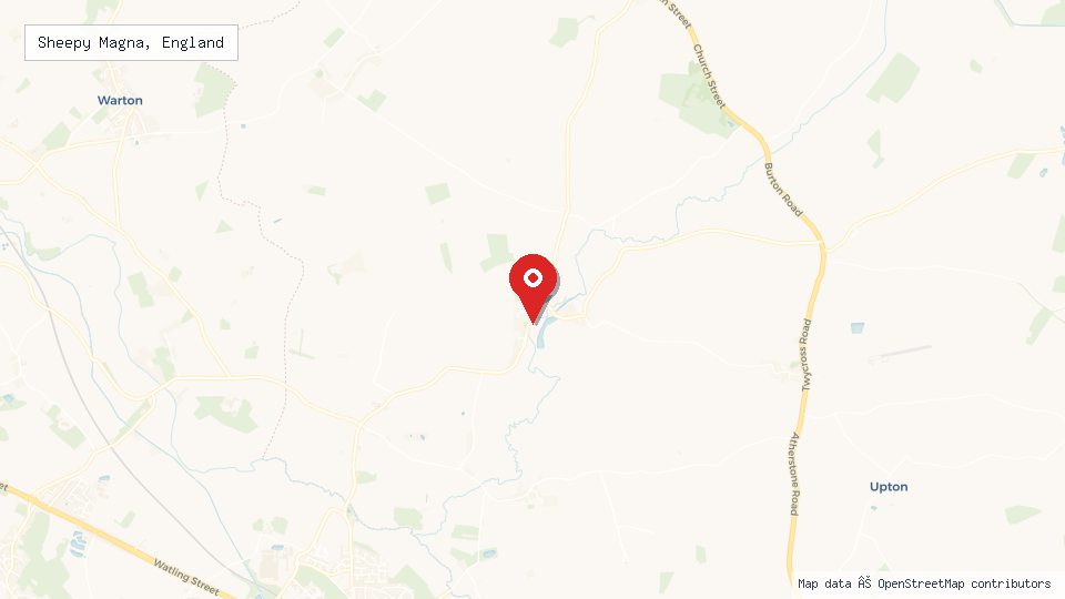 Street map of Sheepy Magna, England with location pin