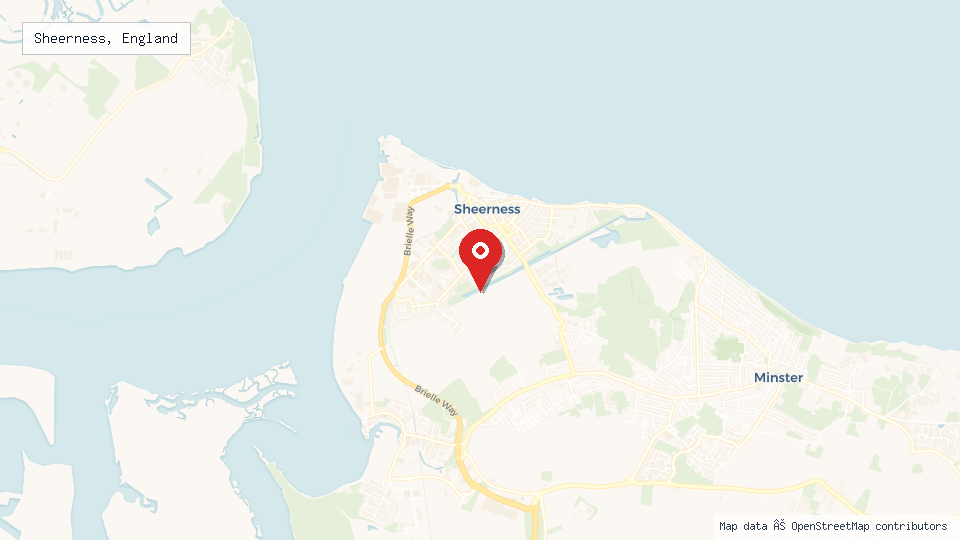 Street map of Sheerness, England with location pin