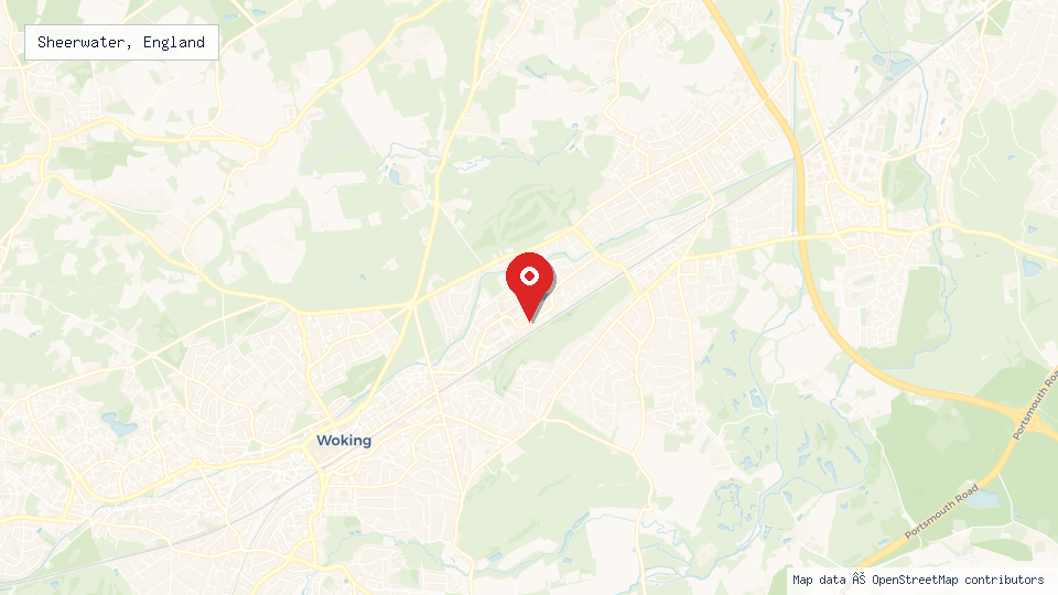 Street map of Sheerwater, England with location pin