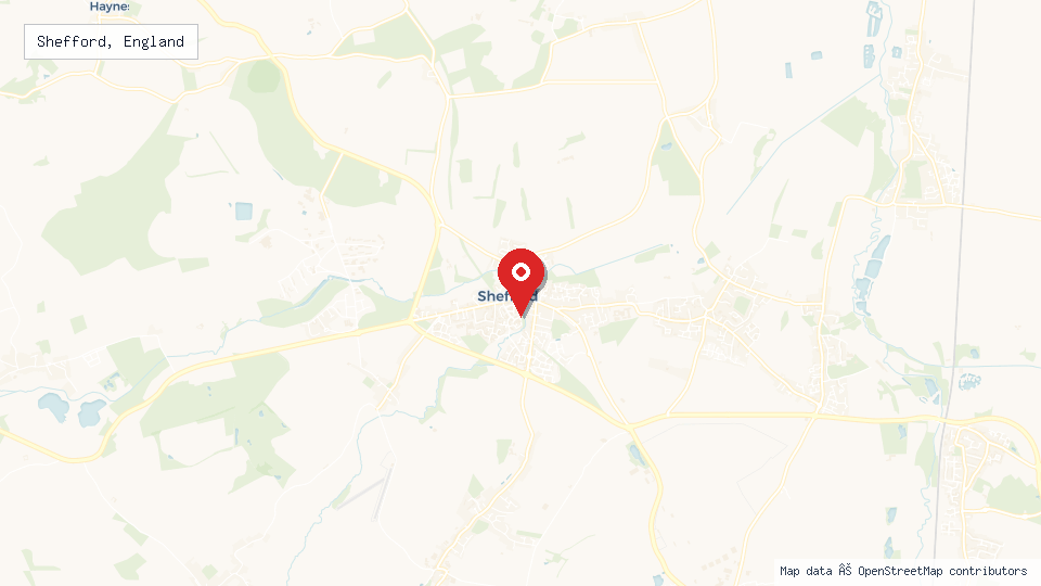 Street map of Shefford, England with location pin