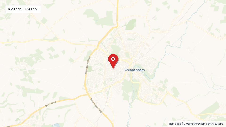 Street map of Sheldon, England with location pin