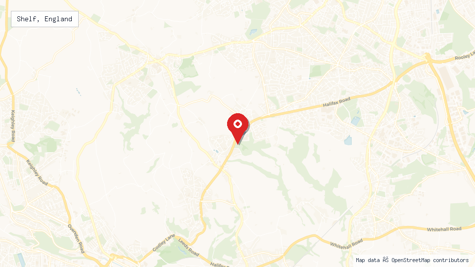 Street map of Shelf, England with location pin
