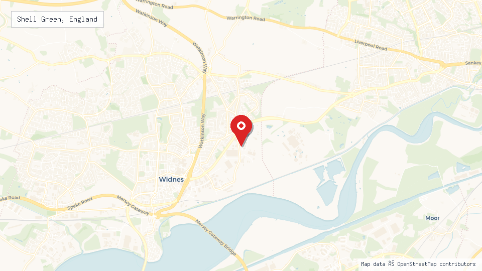 Street map of Shell Green, England with location pin