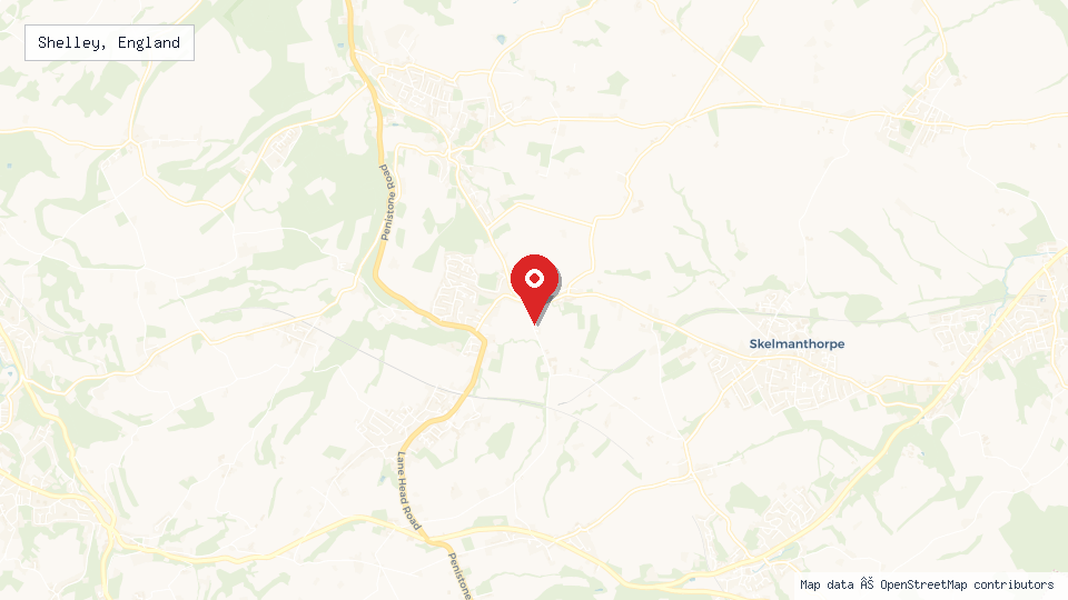 Street map of Shelley, England with location pin