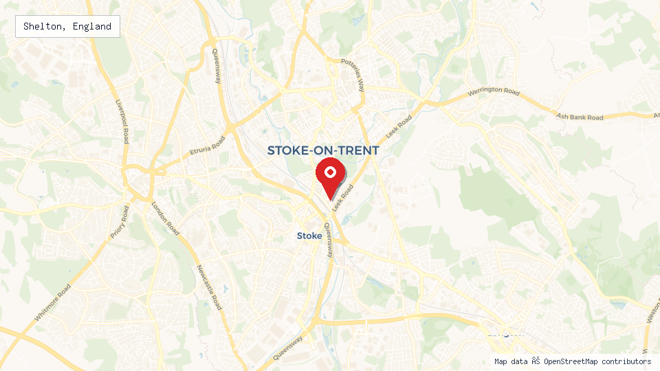 Street map of Shelton, England with location pin