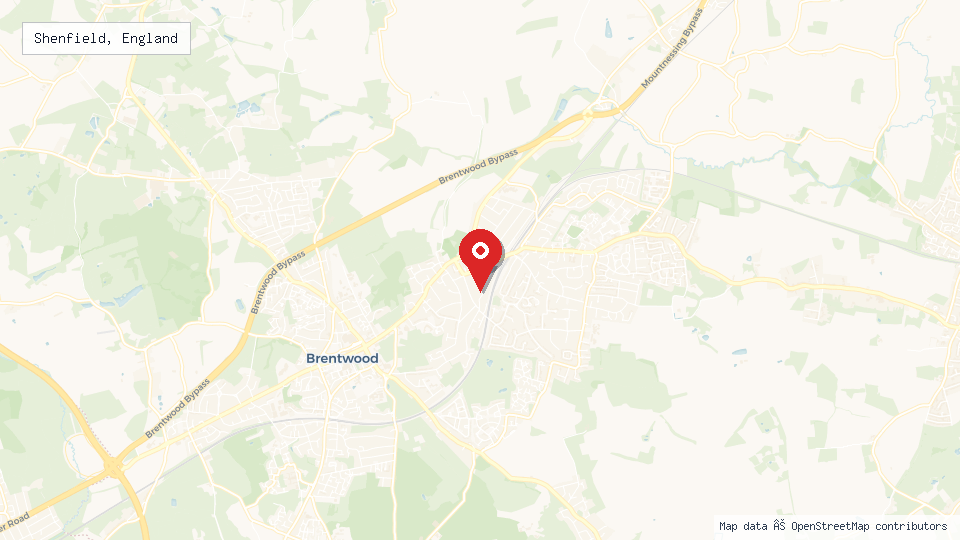 Street map of Shenfield, England with location pin