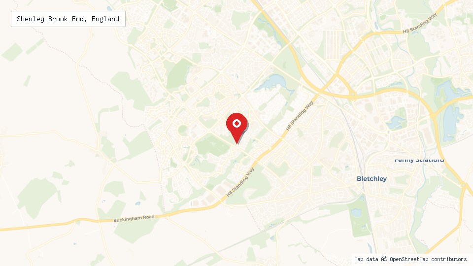 Street map of Shenley Brook End, England with location pin