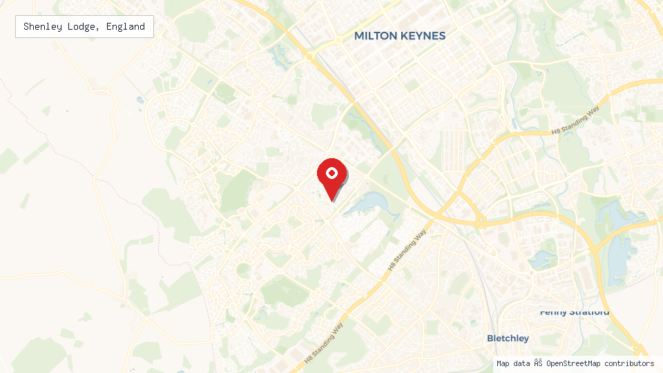 Street map of Shenley Lodge, England with location pin