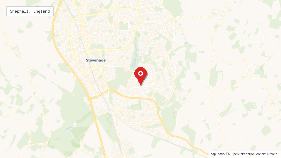 Street map of Shephall, England with location pin