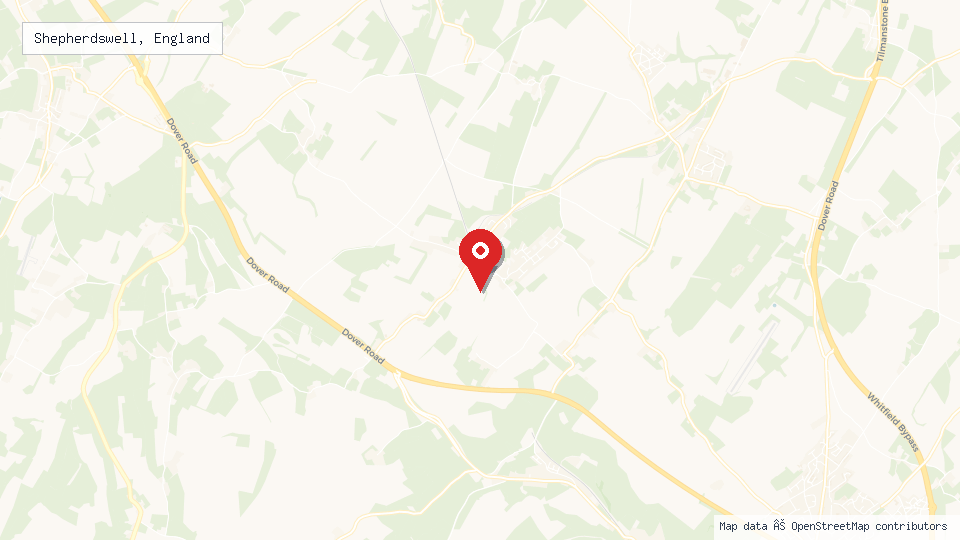 Street map of Shepherdswell, England with location pin