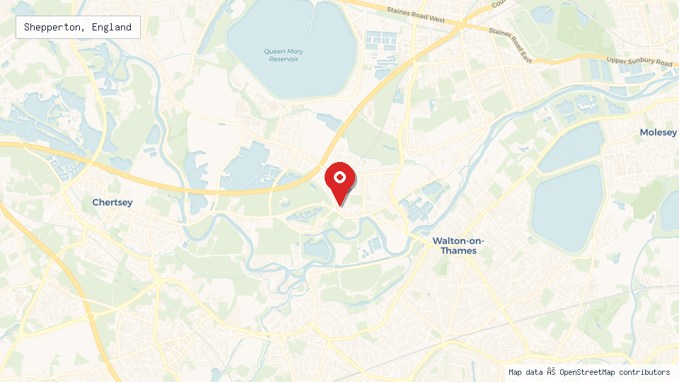 Street map of Shepperton, England with location pin