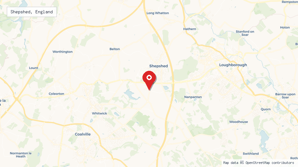 Street map of Shepshed, England with location pin