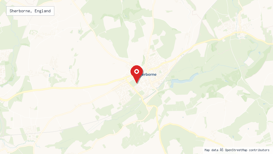 Street map of Sherborne, England with location pin