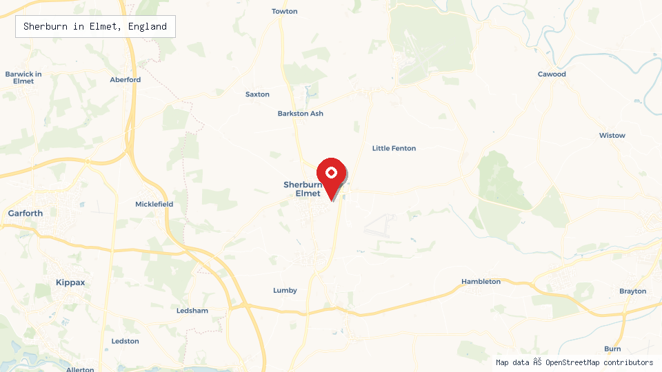 Street map of Sherburn in Elmet, England with location pin