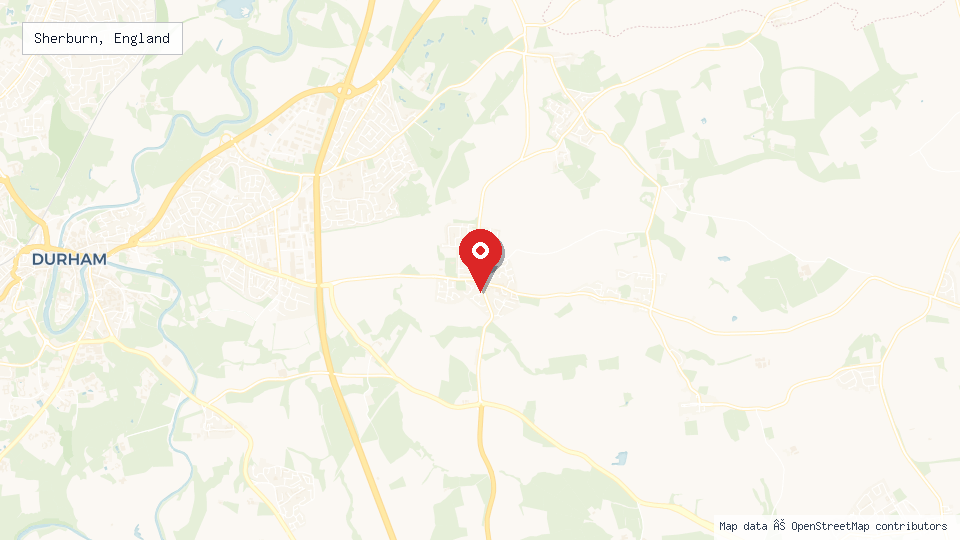 Street map of Sherburn, England with location pin
