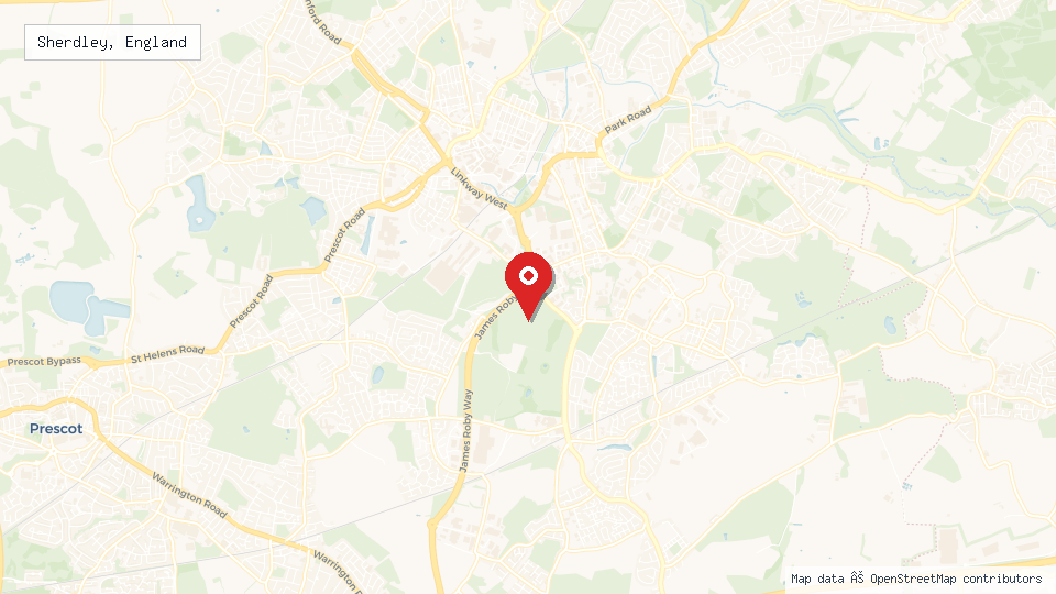 Street map of Sherdley, England with location pin