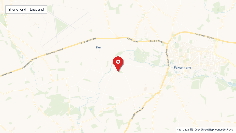 Street map of Shereford, England with location pin