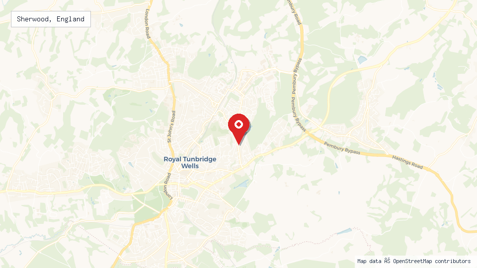 Street map of Sherwood, England with location pin