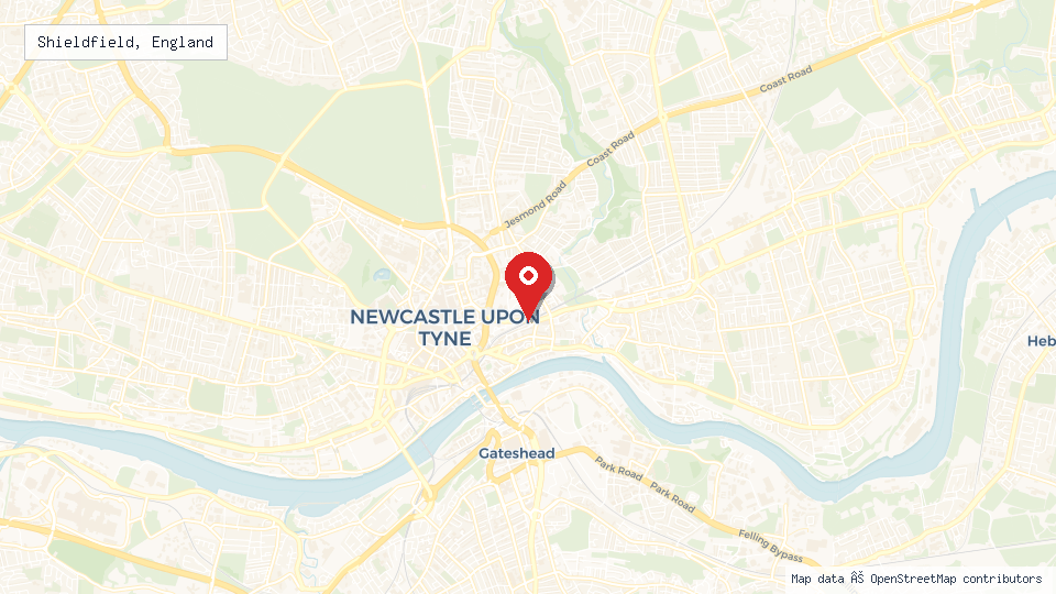 Street map of Shieldfield, England with location pin
