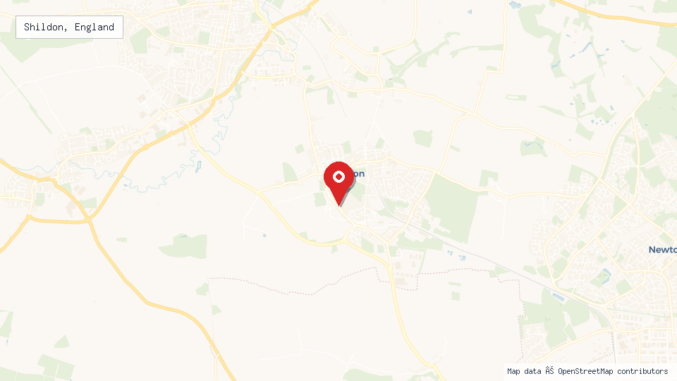Street map of Shildon, England with location pin