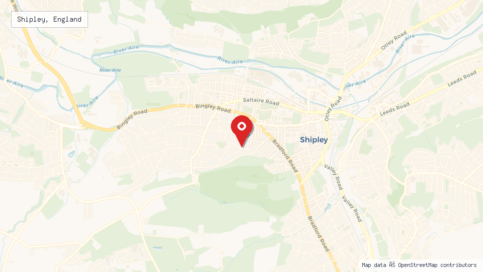 Street map of Shipley, England with location pin