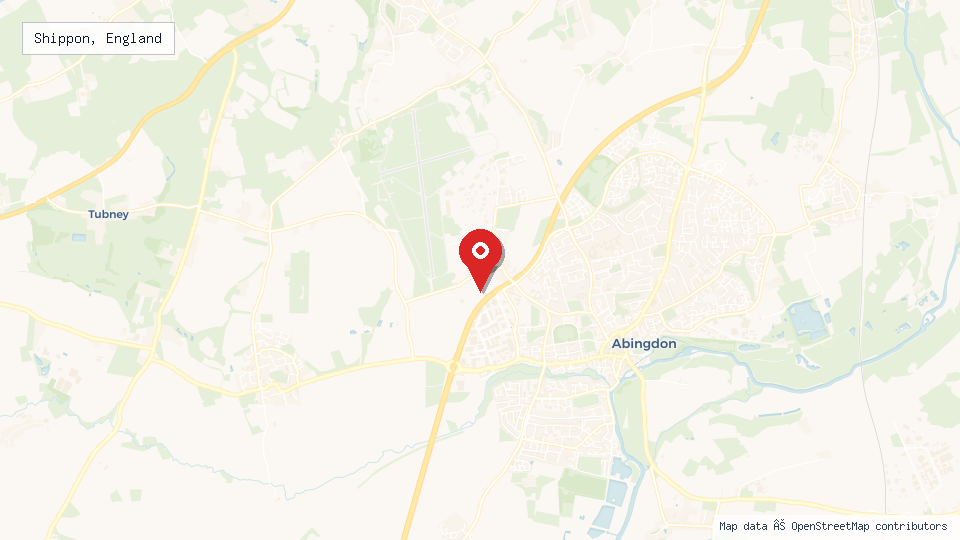 Street map of Shippon, England with location pin
