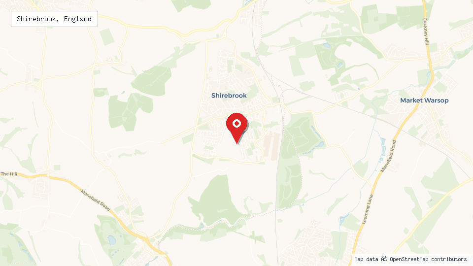 Street map of Shirebrook, England with location pin
