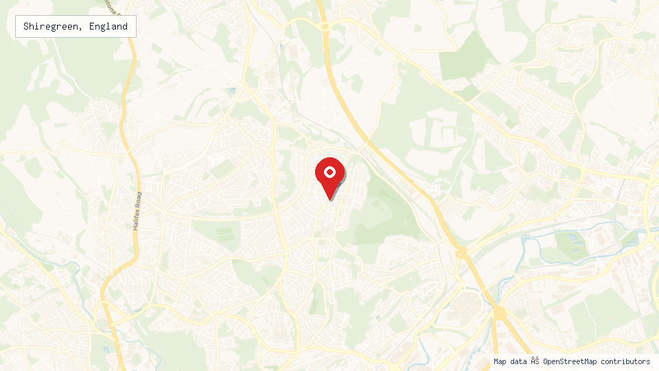 Street map of Shiregreen, England with location pin