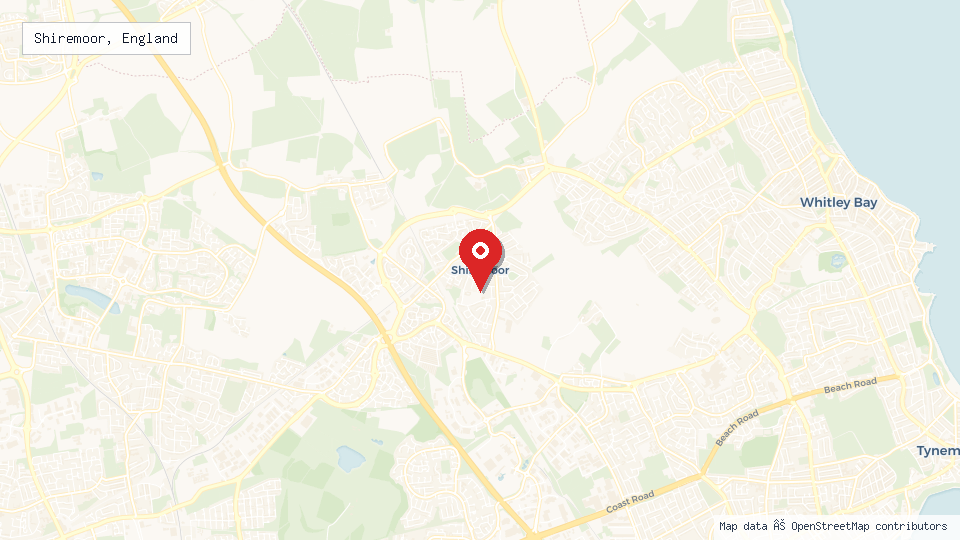 Street map of Shiremoor, England with location pin