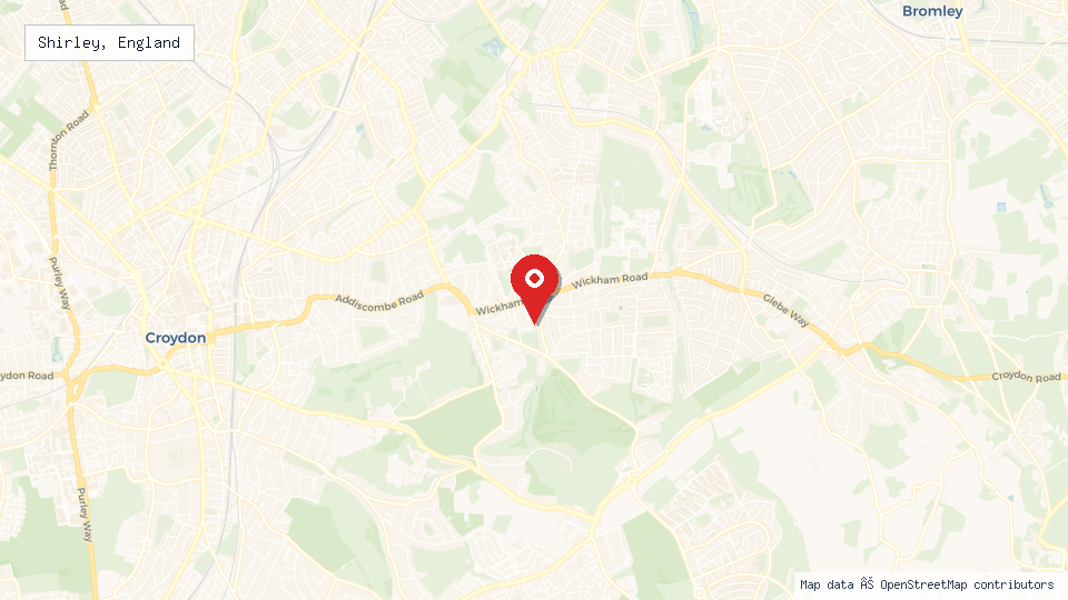 Street map of Shirley, England with location pin