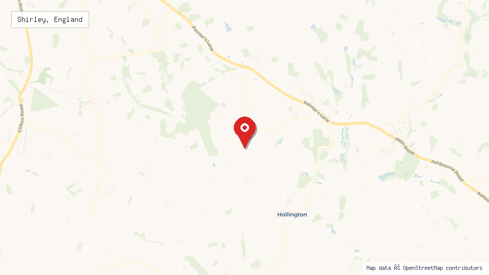 Street map of Shirley, England with location pin
