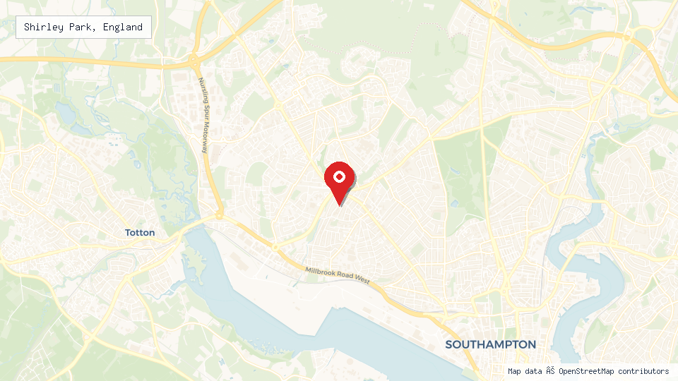 Street map of Shirley Park, England with location pin
