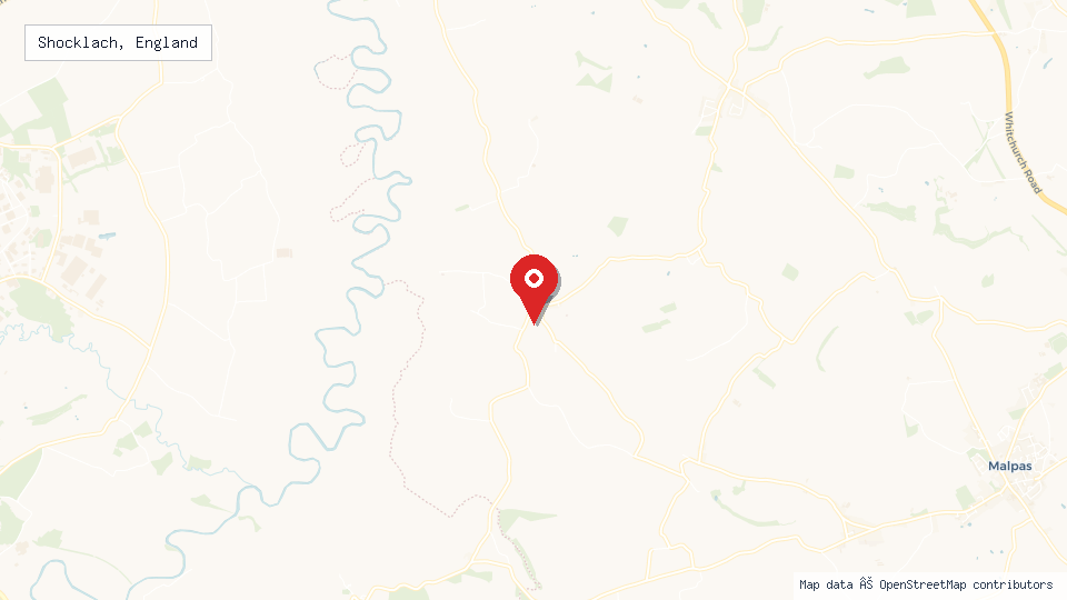 Street map of Shocklach, England with location pin