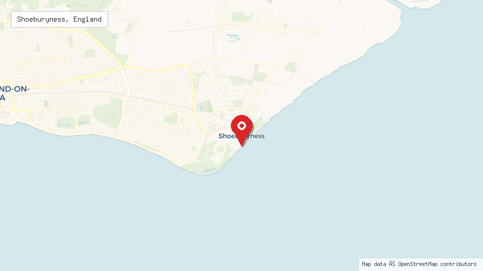 Street map of Shoeburyness, England with location pin