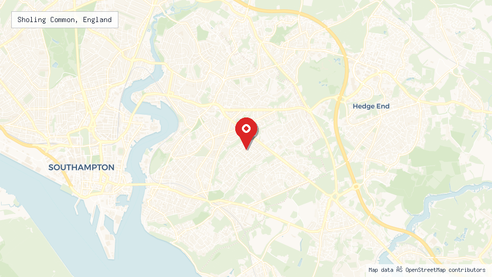 Street map of Sholing Common, England with location pin