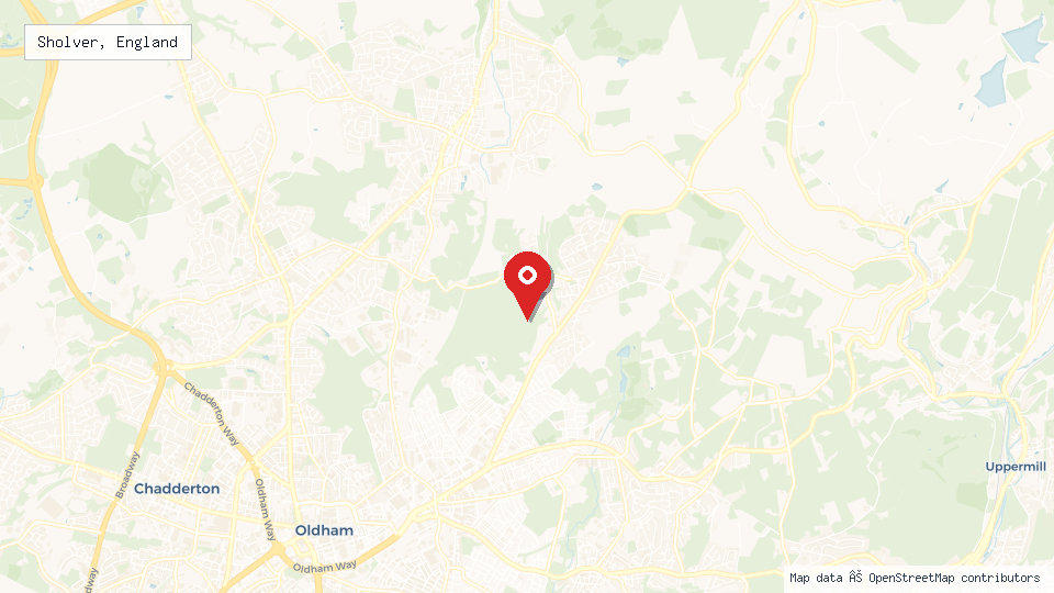 Street map of Sholver, England with location pin