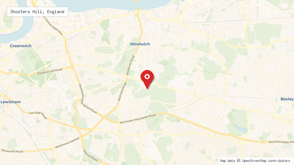 Street map of Shooters Hill, England with location pin