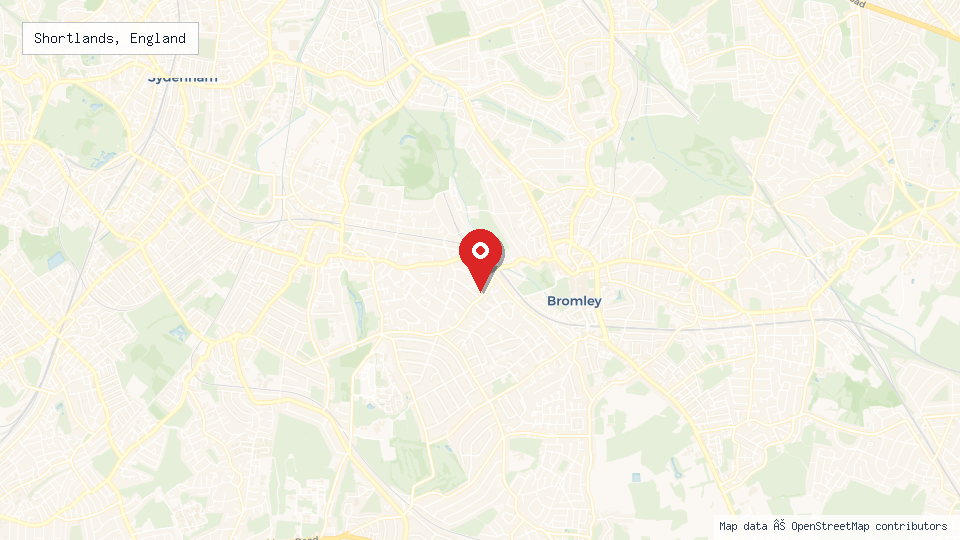 Street map of Shortlands, England with location pin