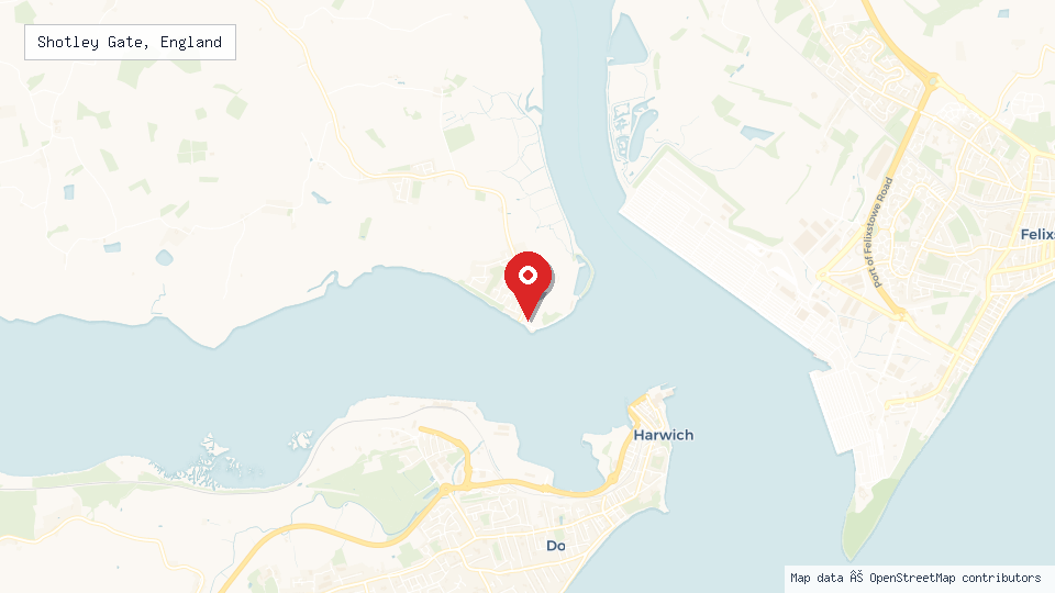 Street map of Shotley Gate, England with location pin
