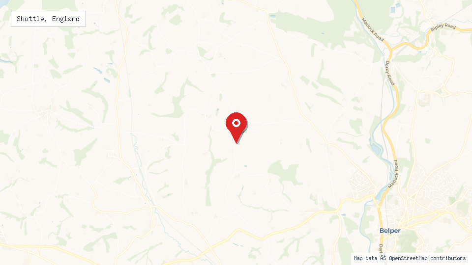 Street map of Shottle, England with location pin