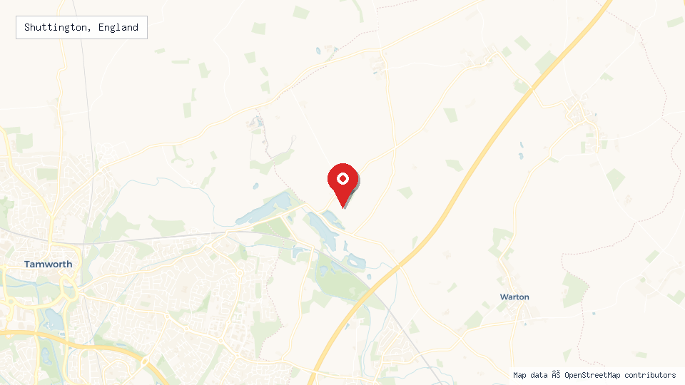 Street map of Shuttington, England with location pin