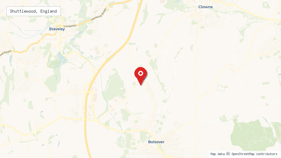 Street map of Shuttlewood, England with location pin