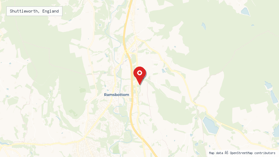 Street map of Shuttleworth, England with location pin