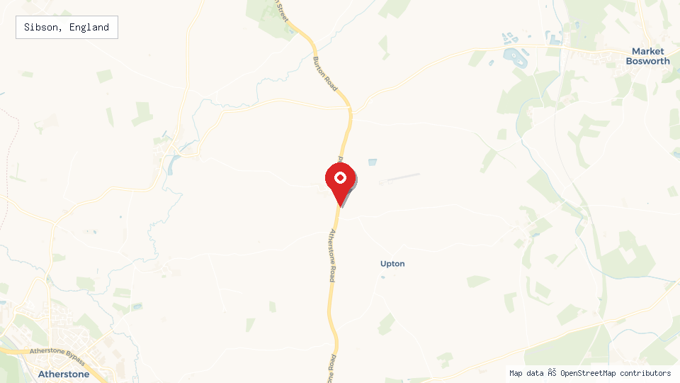 Street map of Sibson, England with location pin