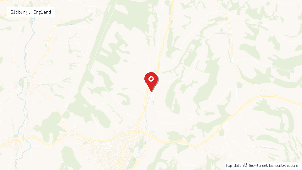 Street map of Sidbury, England with location pin